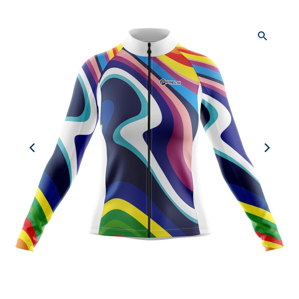 Women's Long Sleeve Rainbow Wave Cycling Jersey - Multicolor
